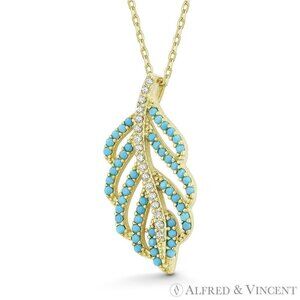 Plant Leaf Charm Nano Crystal or CZ Pendant in .925 Sterling Silver w/ 14k YGold